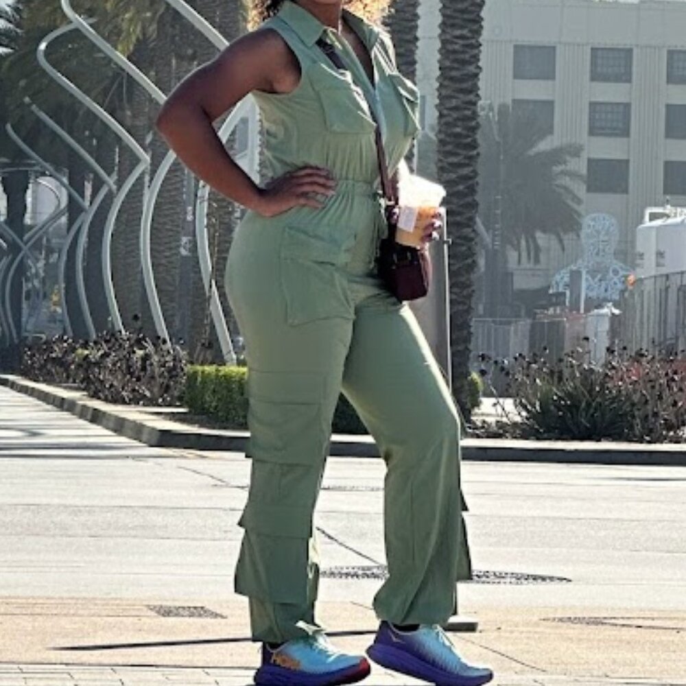 Sleek Olive Utility Jumpsuit sz S